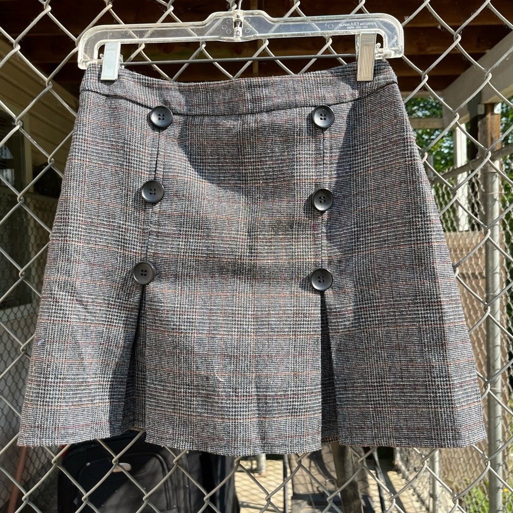 Pleated Mini Skirt With Sailor Style Buttons Down Front